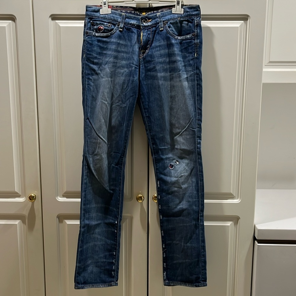 Lucky Brand Distressed Patchwork Jeans (“sweet n straight”)